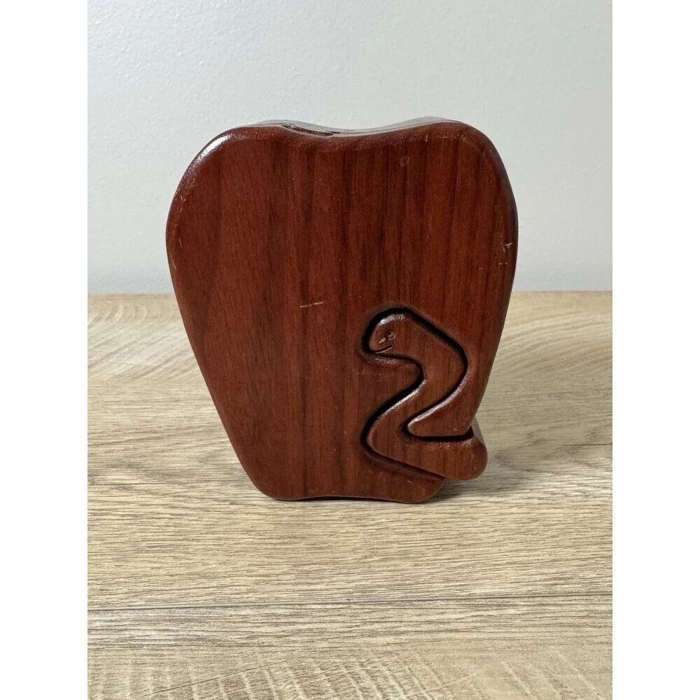 Wooden APPLE with CUTE WORM Puzzle‎  Jewelry Trinket Box Gift Teacher Unique